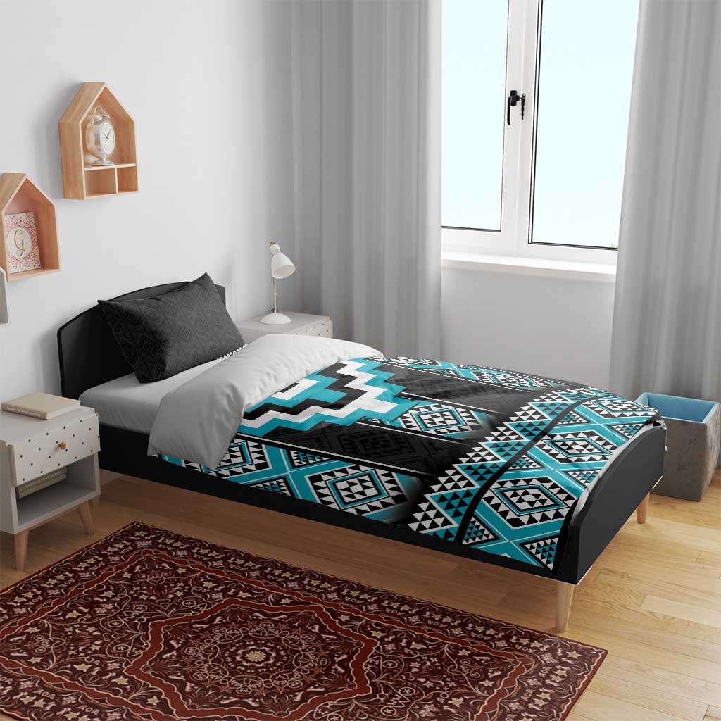 Turquoise Taniko Pattern Aotearoa Bedding Set Niho Taniwha Mix Poutama - Vibe Hoodie Shop