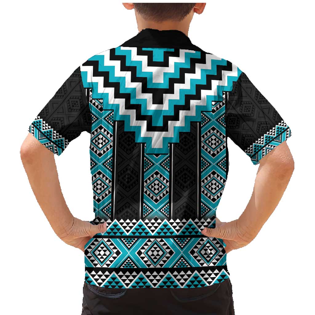 Turquoise Taniko Pattern Aotearoa Family Matching Mermaid Dress and Hawaiian Shirt Niho Taniwha Mix Poutama LT14