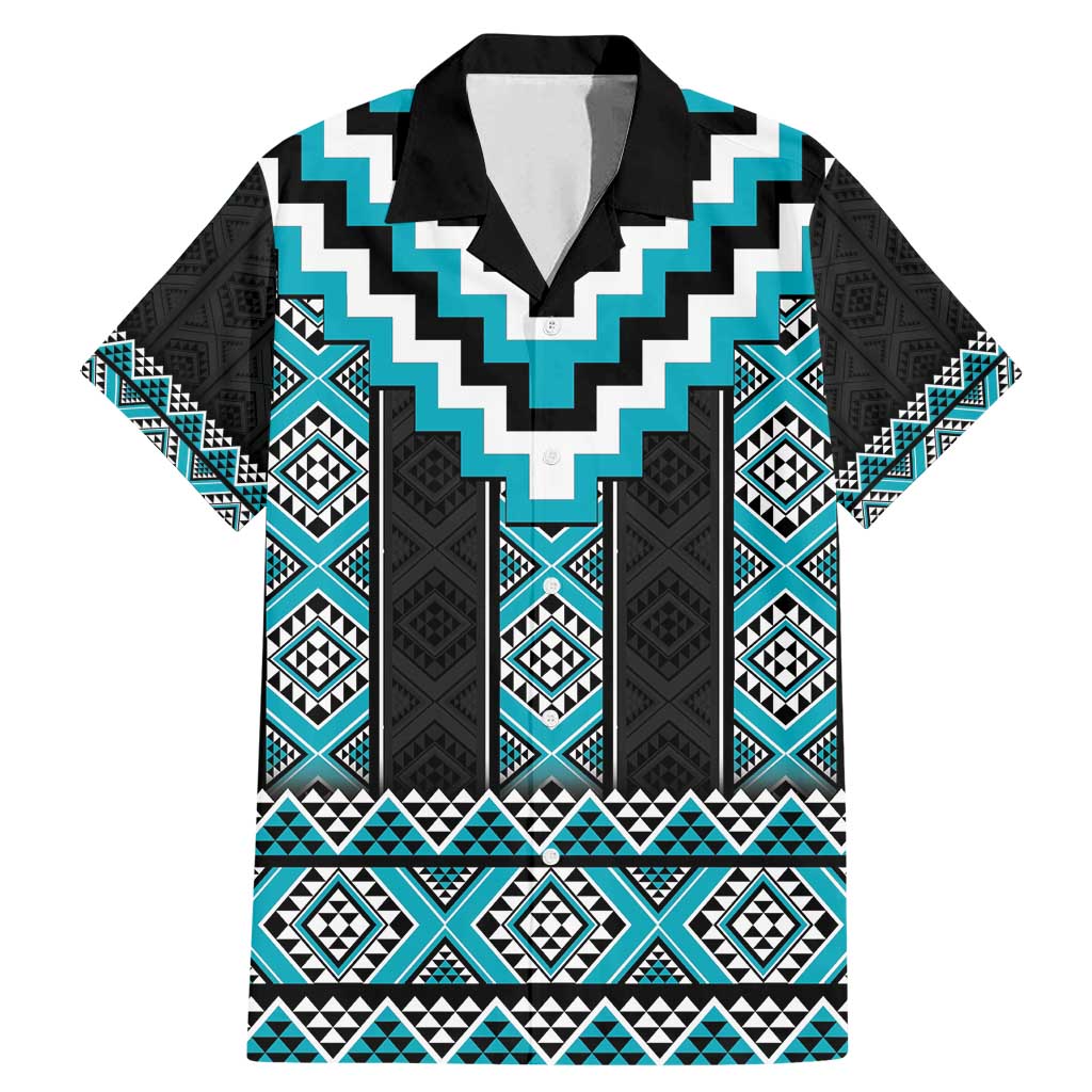 Turquoise Taniko Pattern Aotearoa Family Matching Mermaid Dress and Hawaiian Shirt Niho Taniwha Mix Poutama LT14