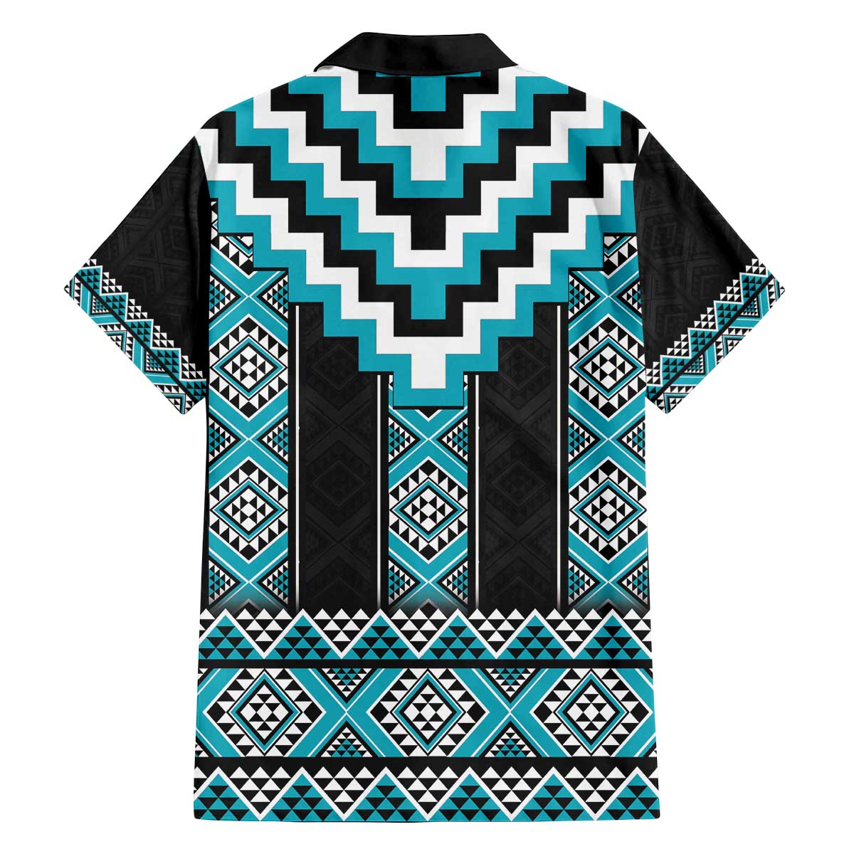 Turquoise Taniko Pattern Aotearoa Family Matching Off The Shoulder Long Sleeve Dress and Hawaiian Shirt Niho Taniwha Mix Poutama LT14