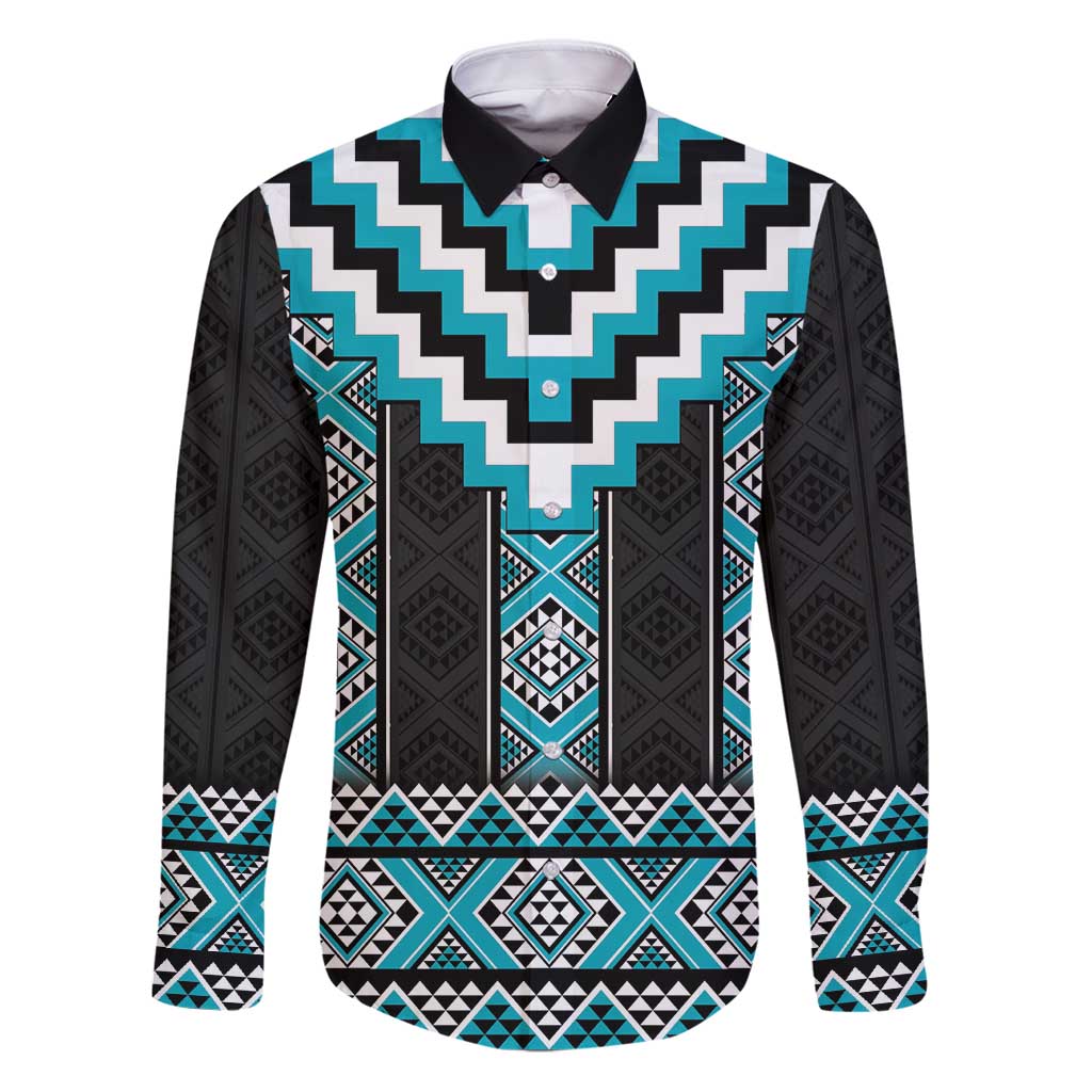 Turquoise Taniko Pattern Aotearoa Family Matching Puletasi and Hawaiian Shirt Niho Taniwha Mix Poutama LT14