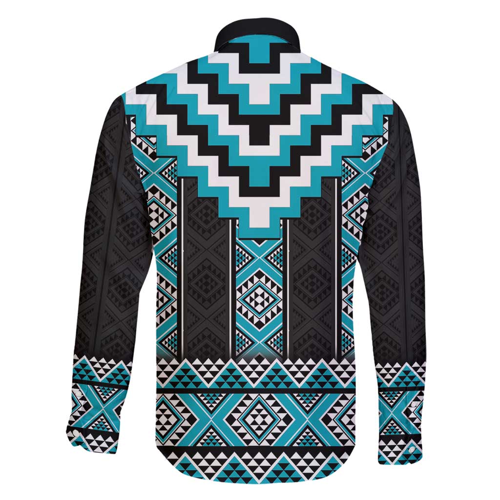 Turquoise Taniko Pattern Aotearoa Family Matching Puletasi and Hawaiian Shirt Niho Taniwha Mix Poutama LT14