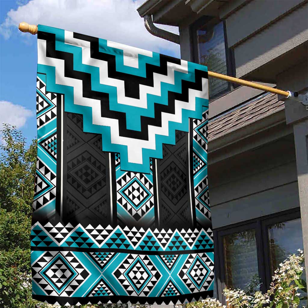 Turquoise Taniko Pattern Aotearoa Garden Flag Niho Taniwha Mix Poutama - Vibe Hoodie Shop