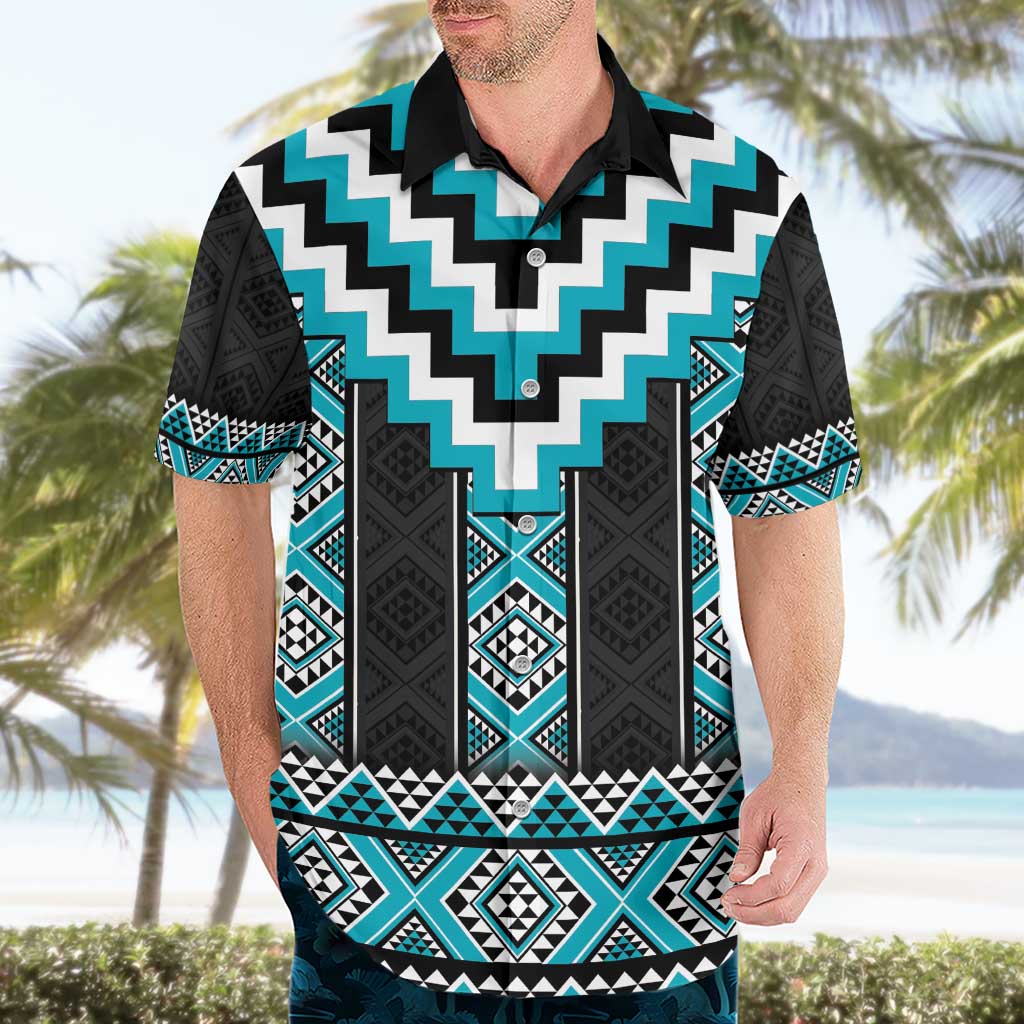 Turquoise Taniko Pattern Aotearoa Hawaiian Shirt Niho Taniwha Mix Poutama - Vibe Hoodie Shop