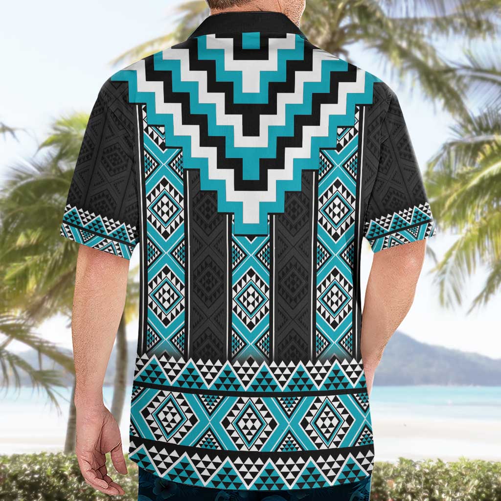 Turquoise Taniko Pattern Aotearoa Hawaiian Shirt Niho Taniwha Mix Poutama - Vibe Hoodie Shop