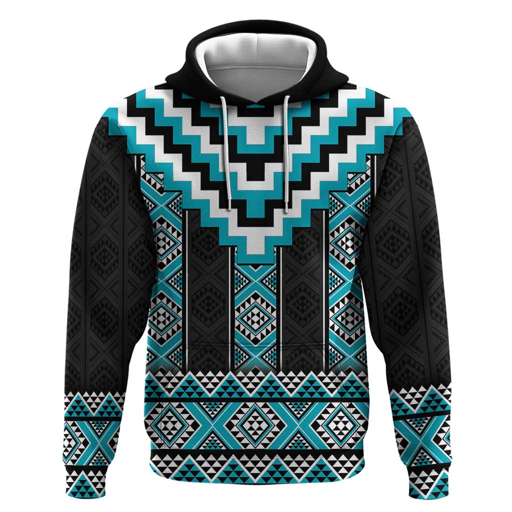 Turquoise Taniko Pattern Aotearoa Hoodie Niho Taniwha Mix Poutama - Vibe Hoodie Shop