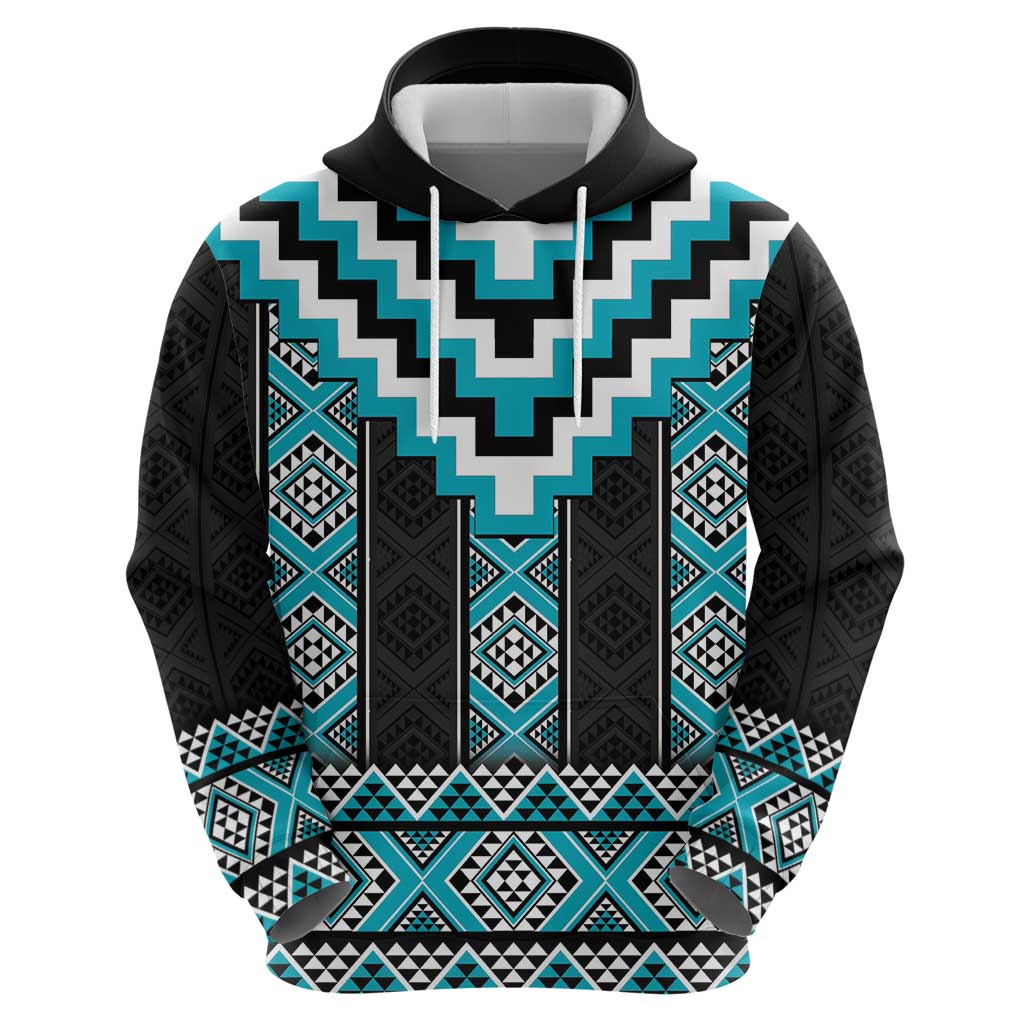 Turquoise Taniko Pattern Aotearoa Hoodie Niho Taniwha Mix Poutama - Vibe Hoodie Shop