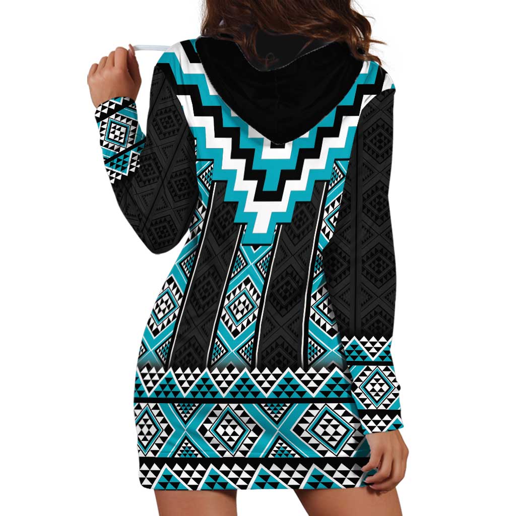 Turquoise Taniko Pattern Aotearoa Hoodie Dress Niho Taniwha Mix Poutama - Vibe Hoodie Shop