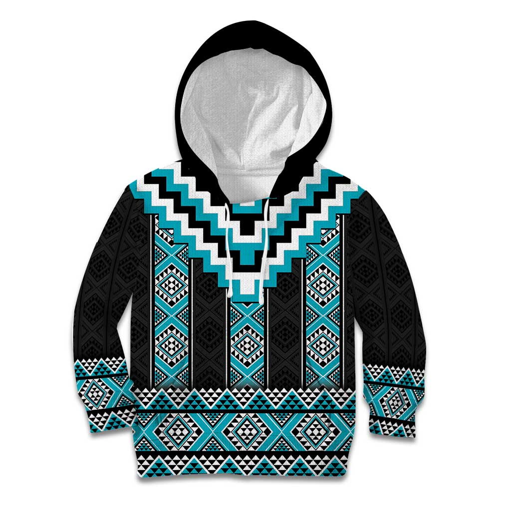 Turquoise Taniko Pattern Aotearoa Kid Hoodie Niho Taniwha Mix Poutama - Vibe Hoodie Shop