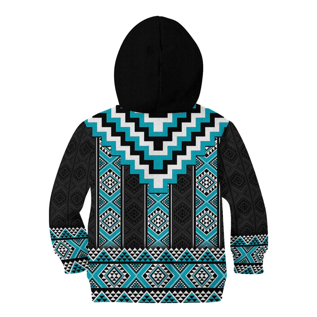 Turquoise Taniko Pattern Aotearoa Kid Hoodie Niho Taniwha Mix Poutama - Vibe Hoodie Shop