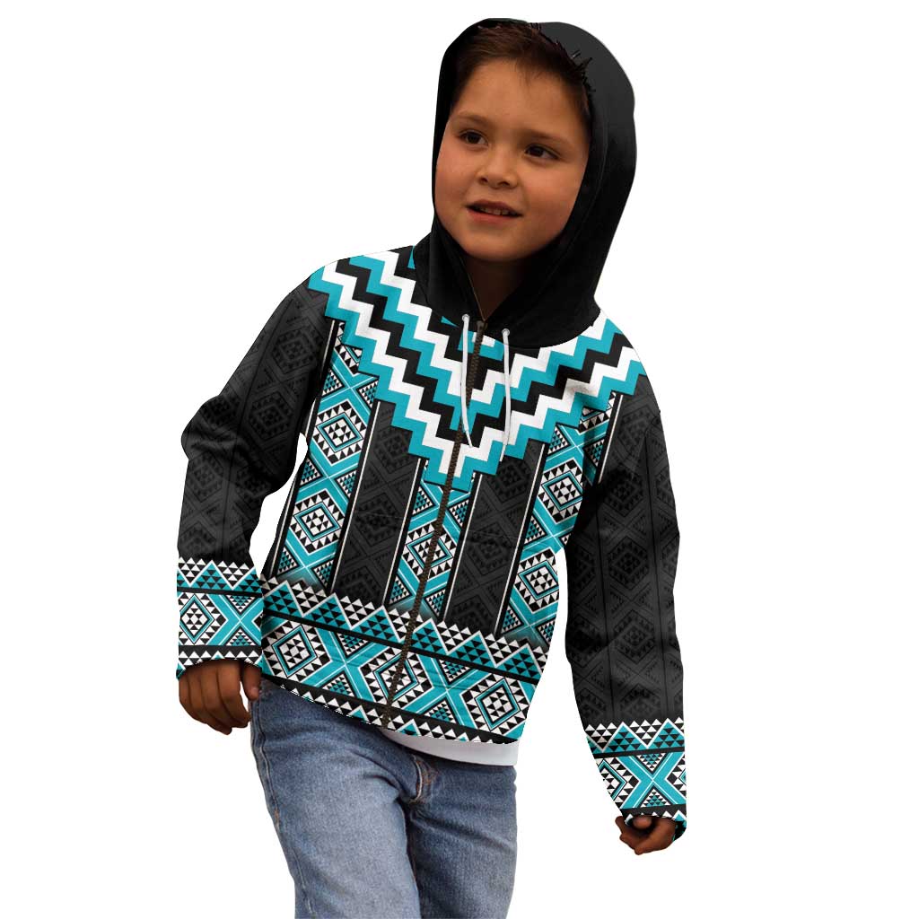 Turquoise Taniko Pattern Aotearoa Kid Hoodie Niho Taniwha Mix Poutama - Vibe Hoodie Shop