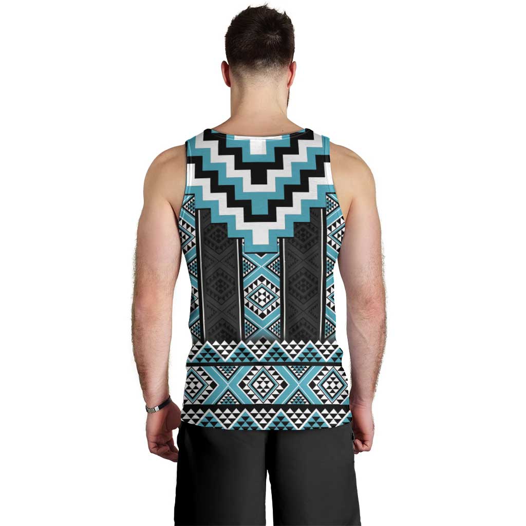 Turquoise Taniko Pattern Aotearoa Men Tank Top Niho Taniwha Mix Poutama - Vibe Hoodie Shop