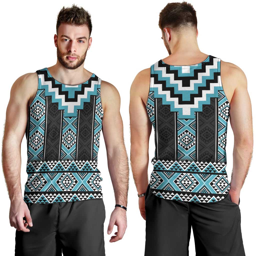 Turquoise Taniko Pattern Aotearoa Men Tank Top Niho Taniwha Mix Poutama - Vibe Hoodie Shop