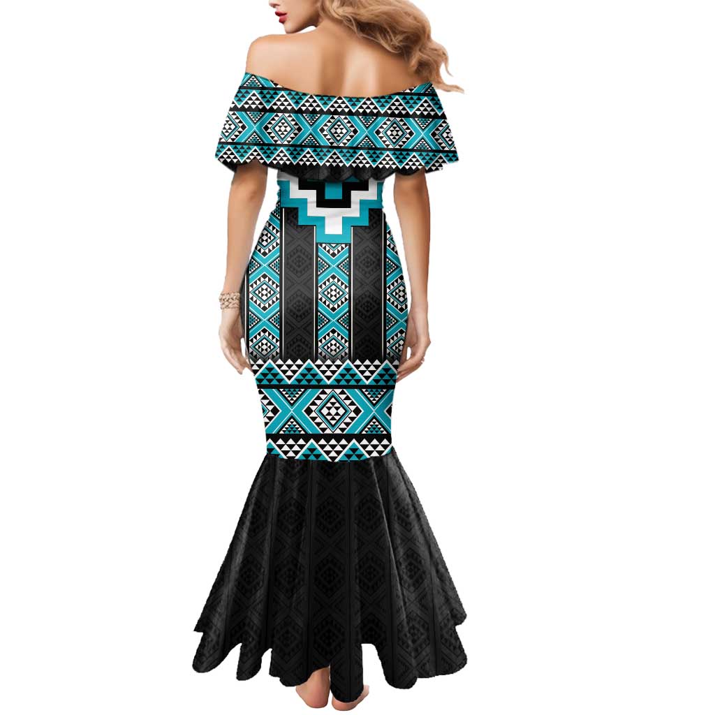 Turquoise Taniko Pattern Aotearoa Mermaid Dress Niho Taniwha Mix Poutama LT14