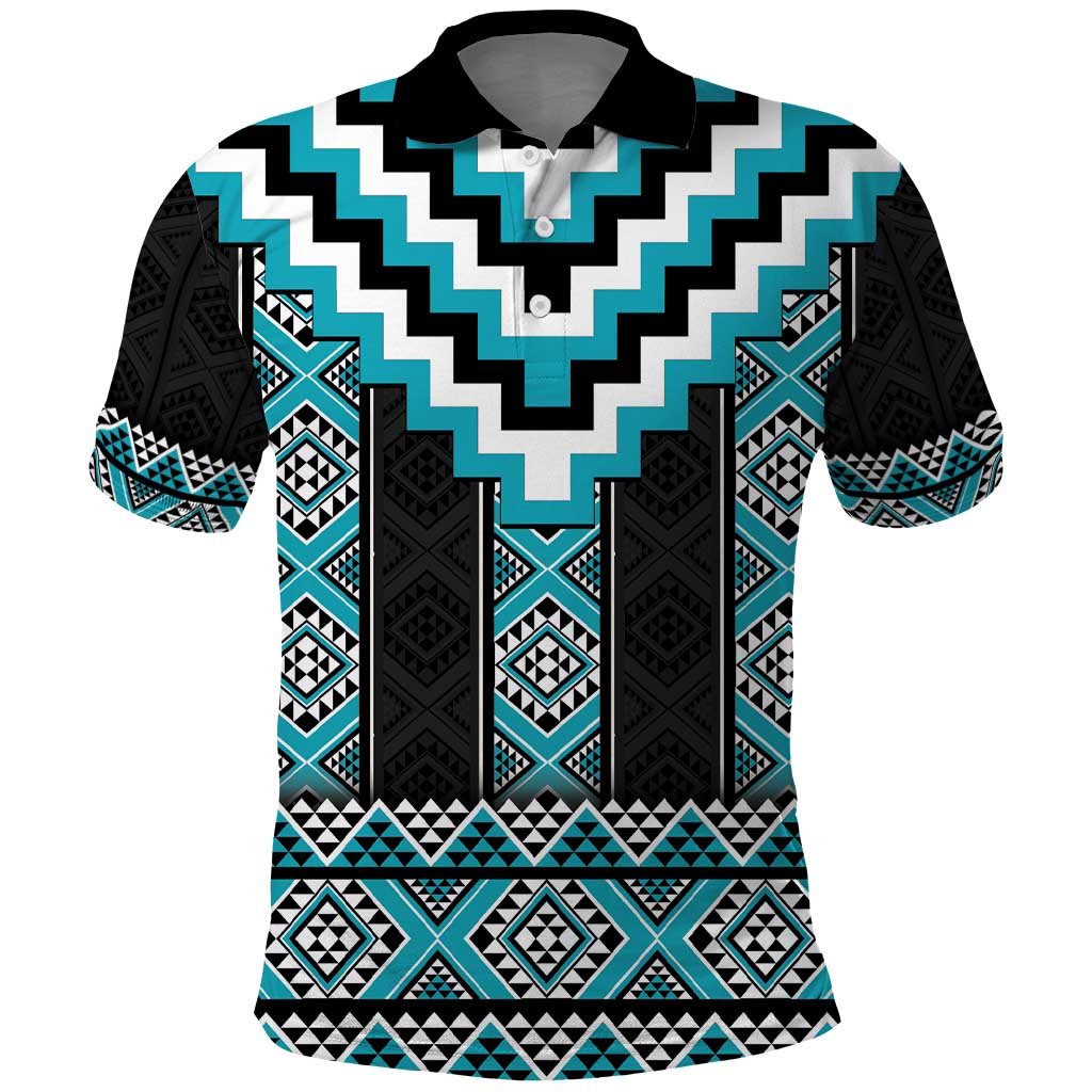 Turquoise Taniko Pattern Aotearoa Polo Shirt Niho Taniwha Mix Poutama - Vibe Hoodie Shop