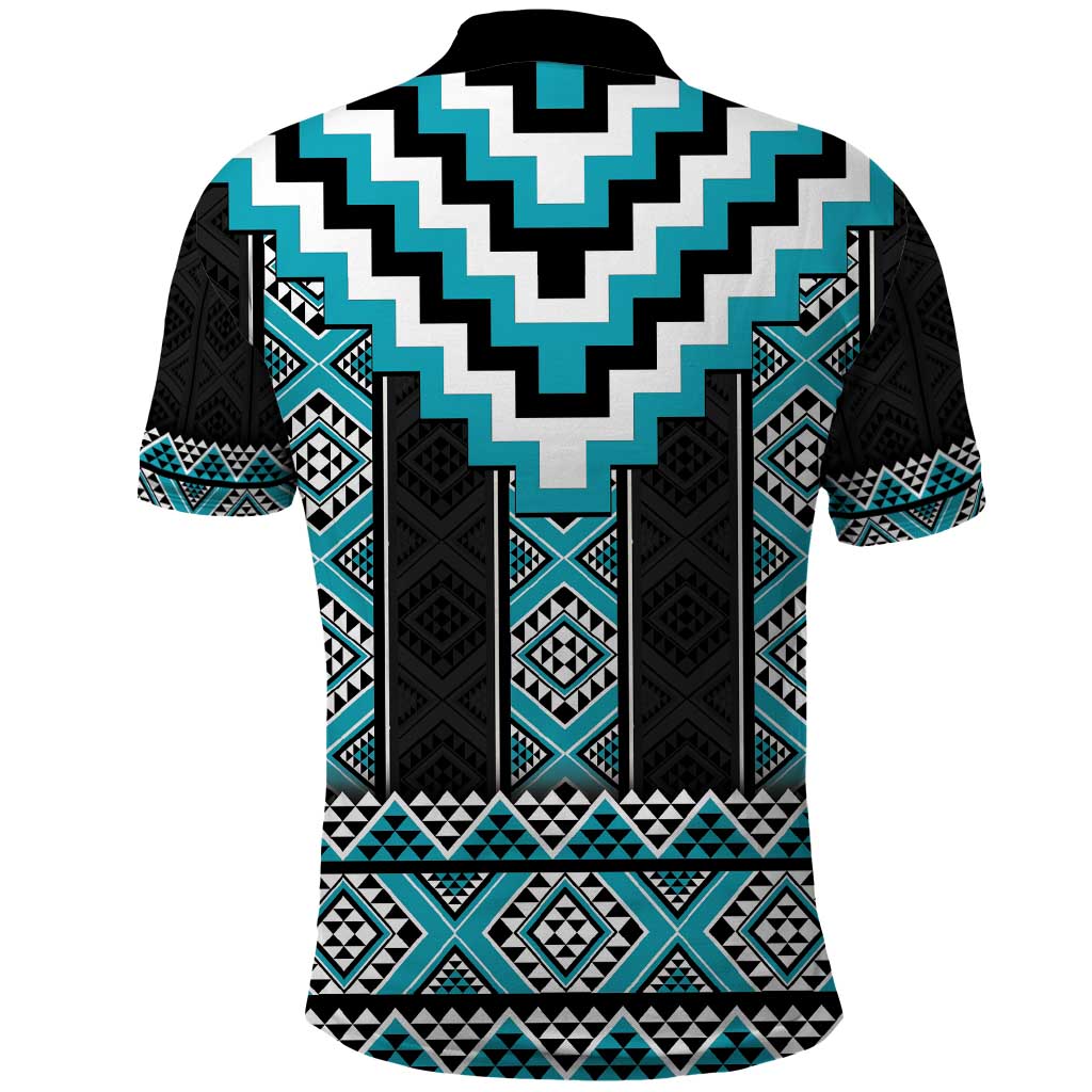 Turquoise Taniko Pattern Aotearoa Polo Shirt Niho Taniwha Mix Poutama - Vibe Hoodie Shop