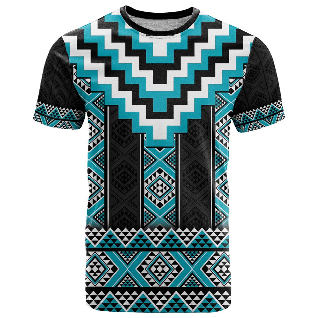 Turquoise Taniko Pattern Aotearoa T Shirt Niho Taniwha Mix Poutama - Vibe Hoodie Shop