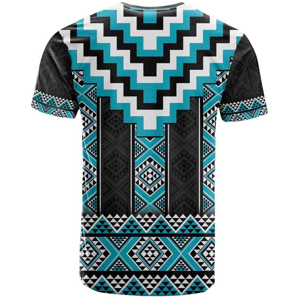 Turquoise Taniko Pattern Aotearoa T Shirt Niho Taniwha Mix Poutama - Vibe Hoodie Shop