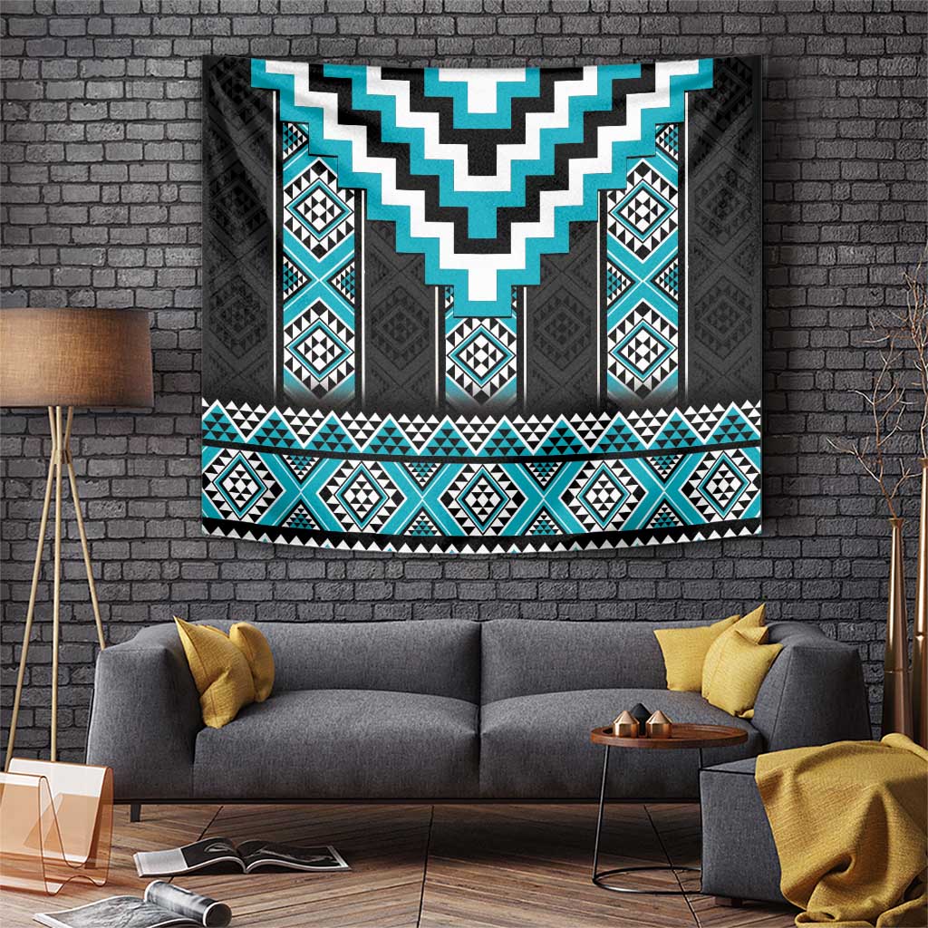 Turquoise Taniko Pattern Aotearoa Tapestry Niho Taniwha Mix Poutama - Vibe Hoodie Shop