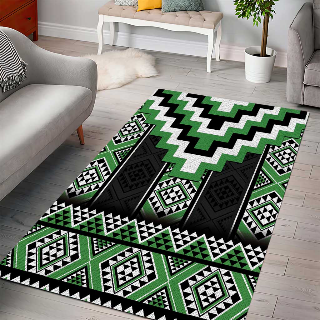 Green Taniko Pattern Aotearoa Area Rug Niho Taniwha Mix Poutama - Vibe Hoodie Shop