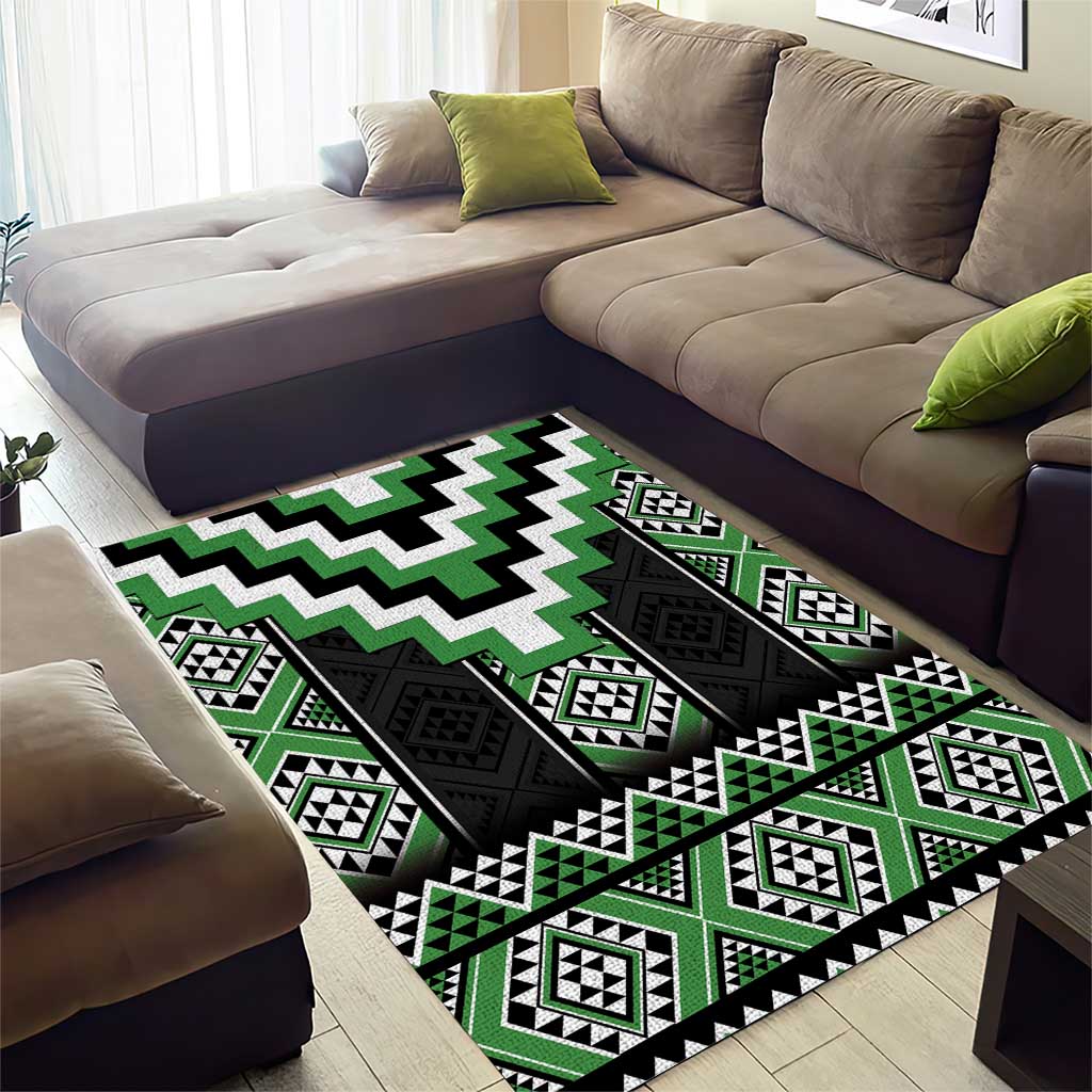 Green Taniko Pattern Aotearoa Area Rug Niho Taniwha Mix Poutama - Vibe Hoodie Shop