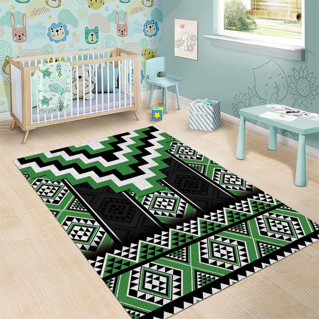 Green Taniko Pattern Aotearoa Area Rug Niho Taniwha Mix Poutama - Vibe Hoodie Shop