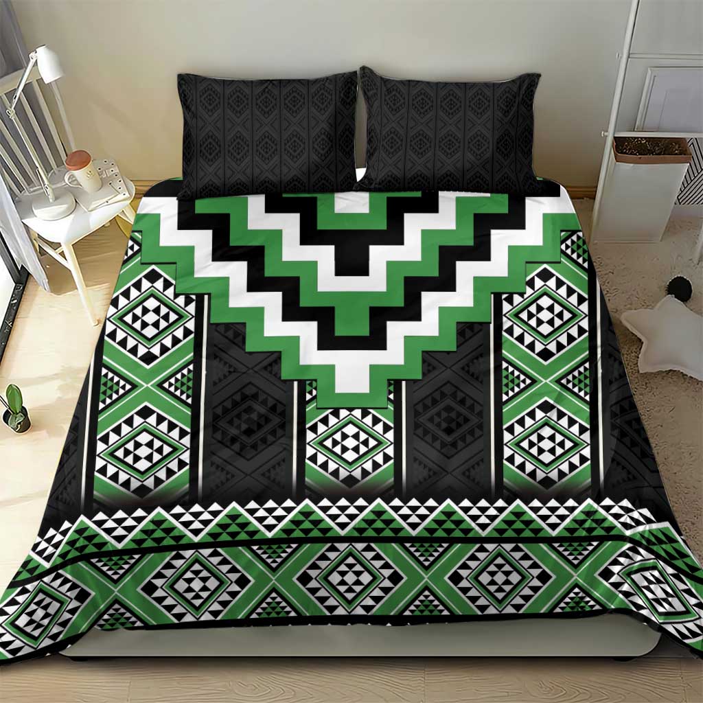 Green Taniko Pattern Aotearoa Bedding Set Niho Taniwha Mix Poutama - Vibe Hoodie Shop