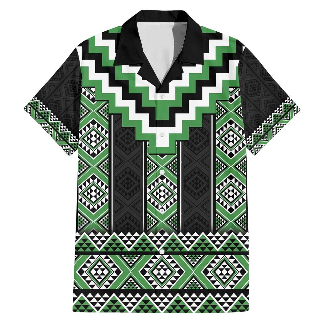 Green Taniko Pattern Aotearoa Family Matching Mermaid Dress and Hawaiian Shirt Niho Taniwha Mix Poutama LT14