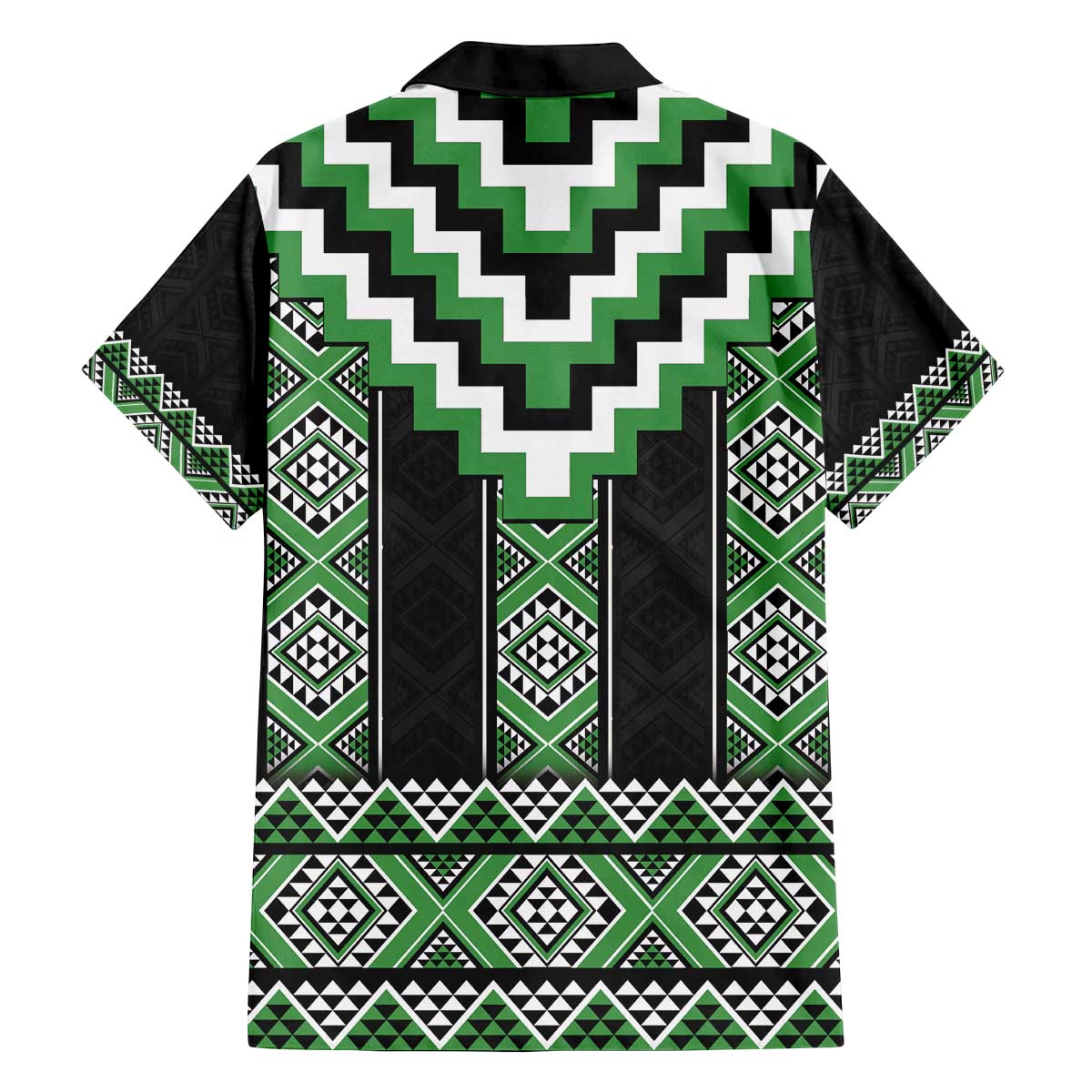 Green Taniko Pattern Aotearoa Family Matching Off The Shoulder Long Sleeve Dress and Hawaiian Shirt Niho Taniwha Mix Poutama LT14