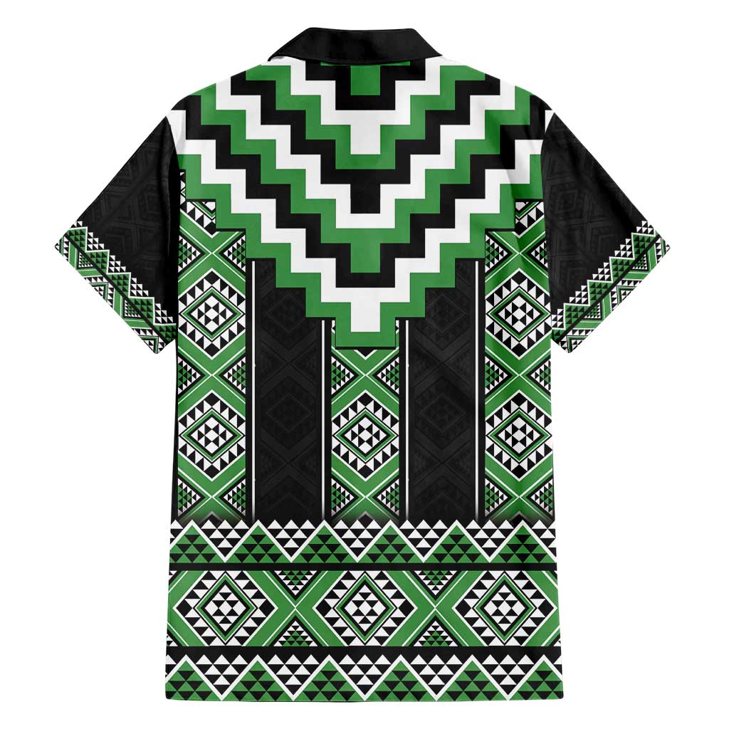 Green Taniko Pattern Aotearoa Family Matching Short Sleeve Bodycon Dress and Hawaiian Shirt Niho Taniwha Mix Poutama LT14