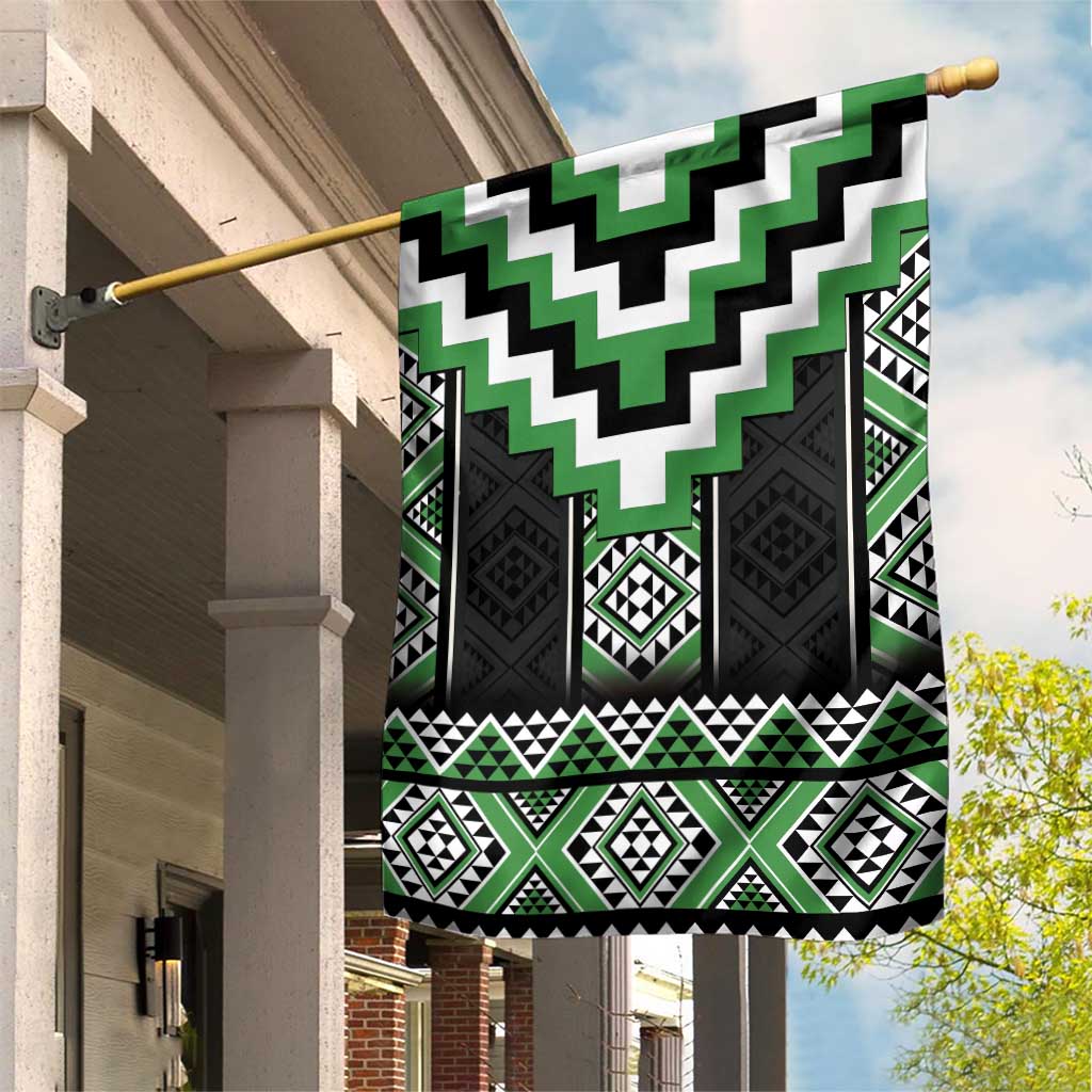 Green Taniko Pattern Aotearoa Garden Flag Niho Taniwha Mix Poutama - Vibe Hoodie Shop