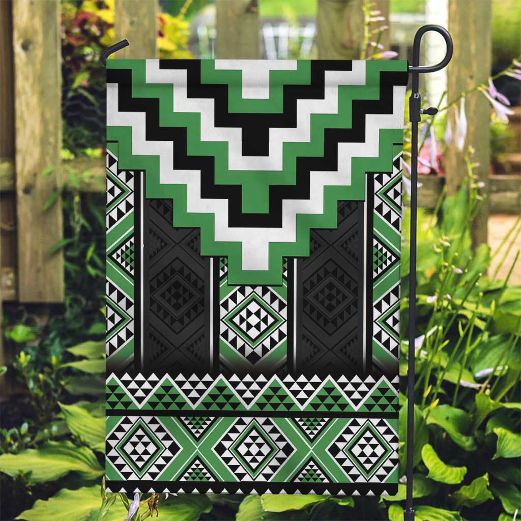 Green Taniko Pattern Aotearoa Garden Flag Niho Taniwha Mix Poutama - Vibe Hoodie Shop