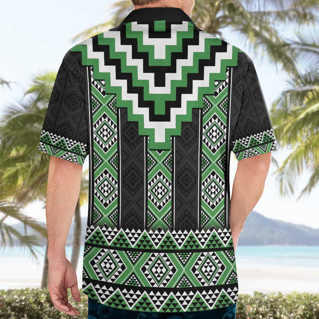 Green Taniko Pattern Aotearoa Hawaiian Shirt Niho Taniwha Mix Poutama - Vibe Hoodie Shop