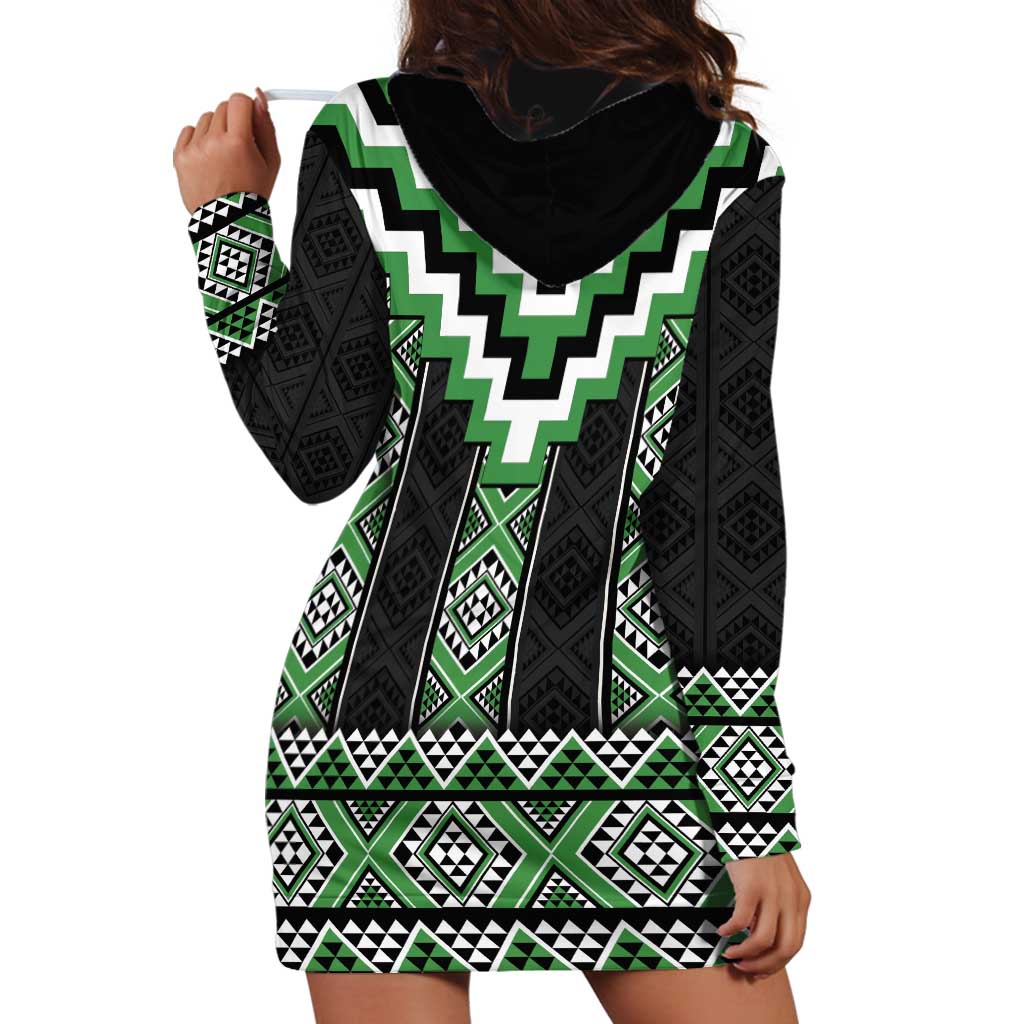 Green Taniko Pattern Aotearoa Hoodie Dress Niho Taniwha Mix Poutama - Vibe Hoodie Shop