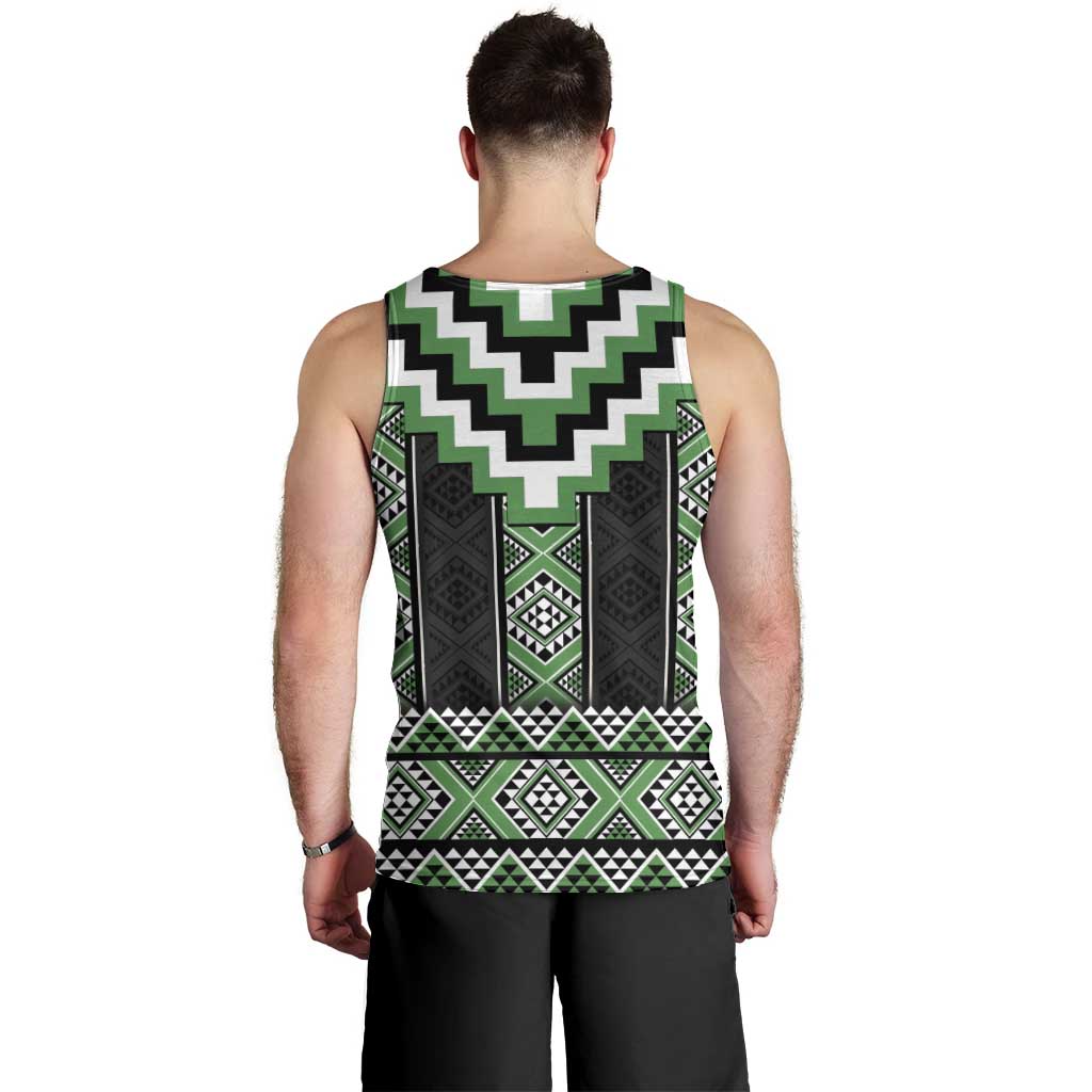 Green Taniko Pattern Aotearoa Men Tank Top Niho Taniwha Mix Poutama - Vibe Hoodie Shop