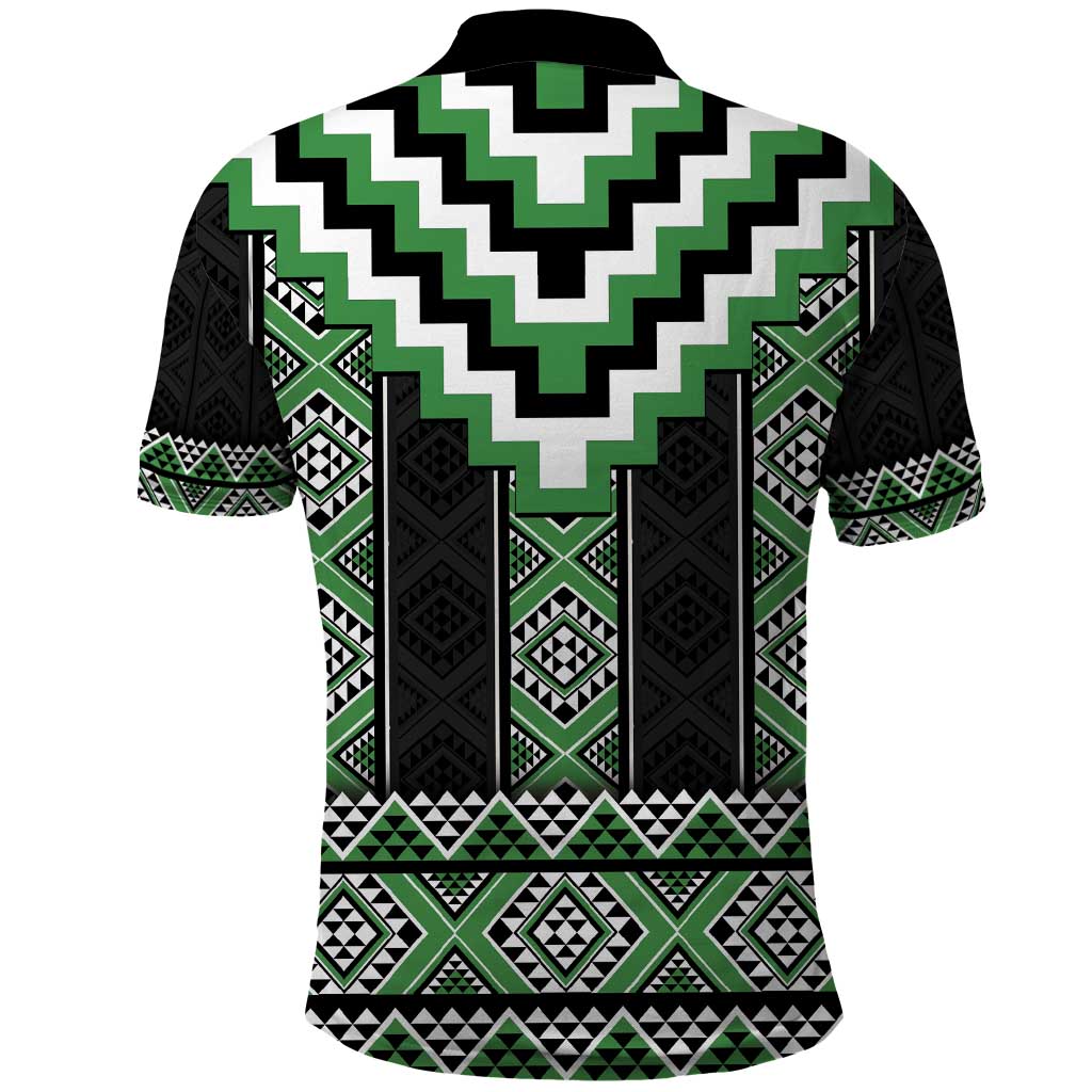 Green Taniko Pattern Aotearoa Polo Shirt Niho Taniwha Mix Poutama - Vibe Hoodie Shop