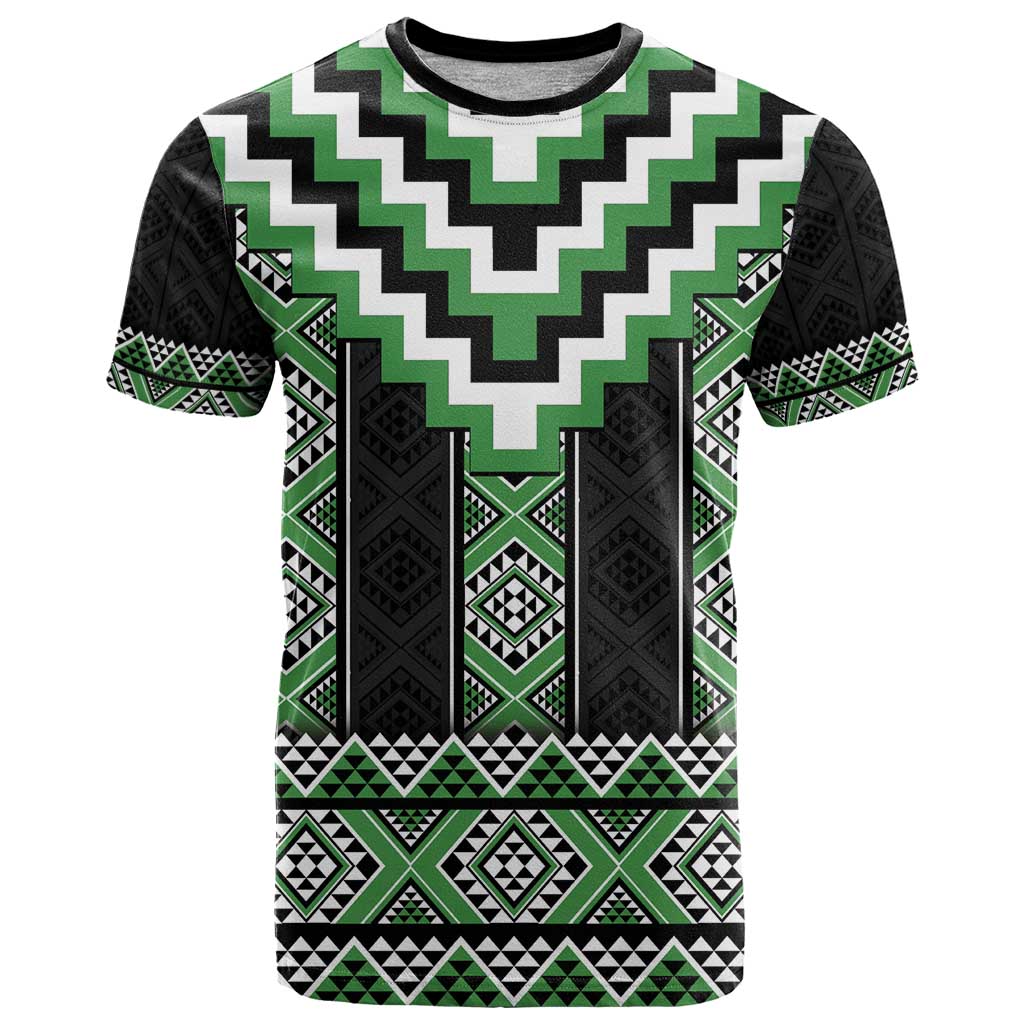 Green Taniko Pattern Aotearoa T Shirt Niho Taniwha Mix Poutama - Vibe Hoodie Shop