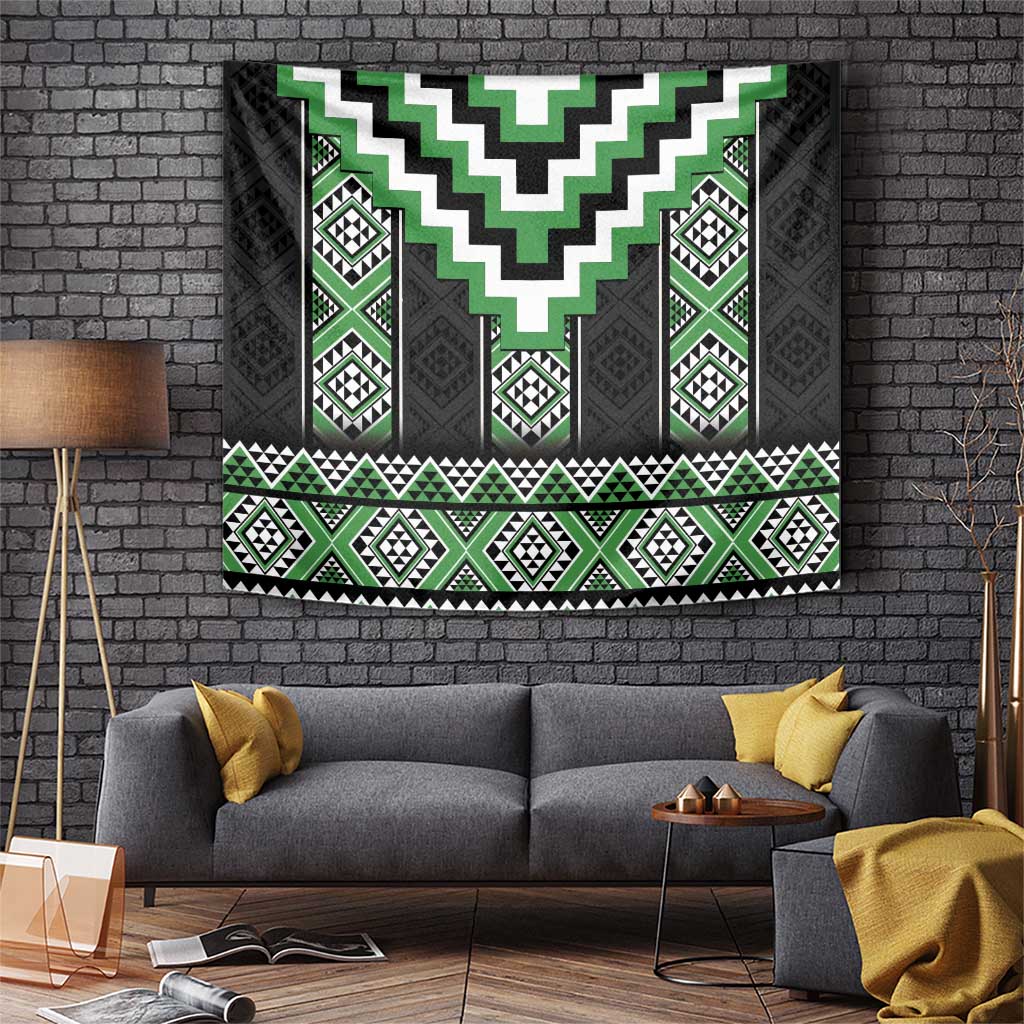 Green Taniko Pattern Aotearoa Tapestry Niho Taniwha Mix Poutama - Vibe Hoodie Shop