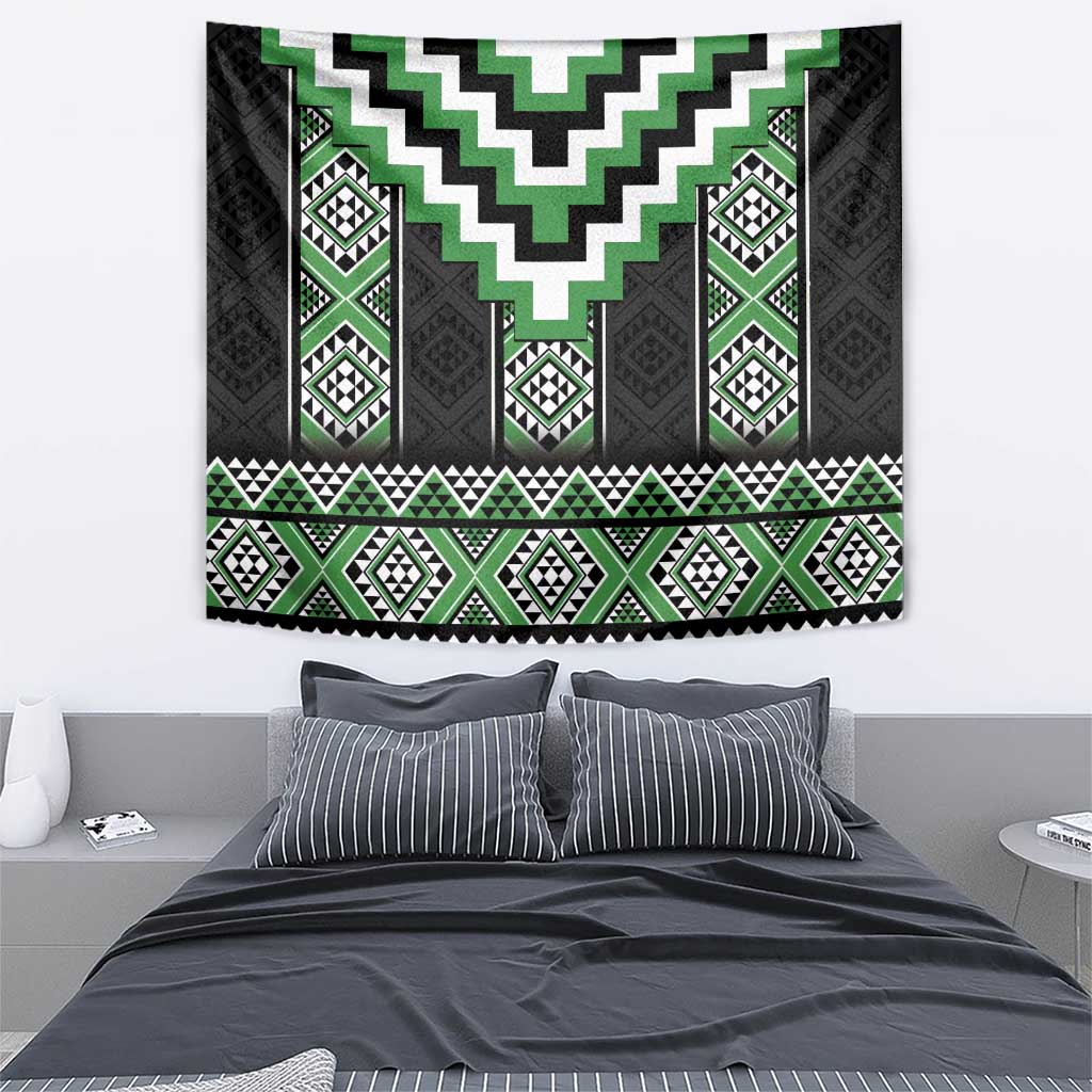 Green Taniko Pattern Aotearoa Tapestry Niho Taniwha Mix Poutama - Vibe Hoodie Shop