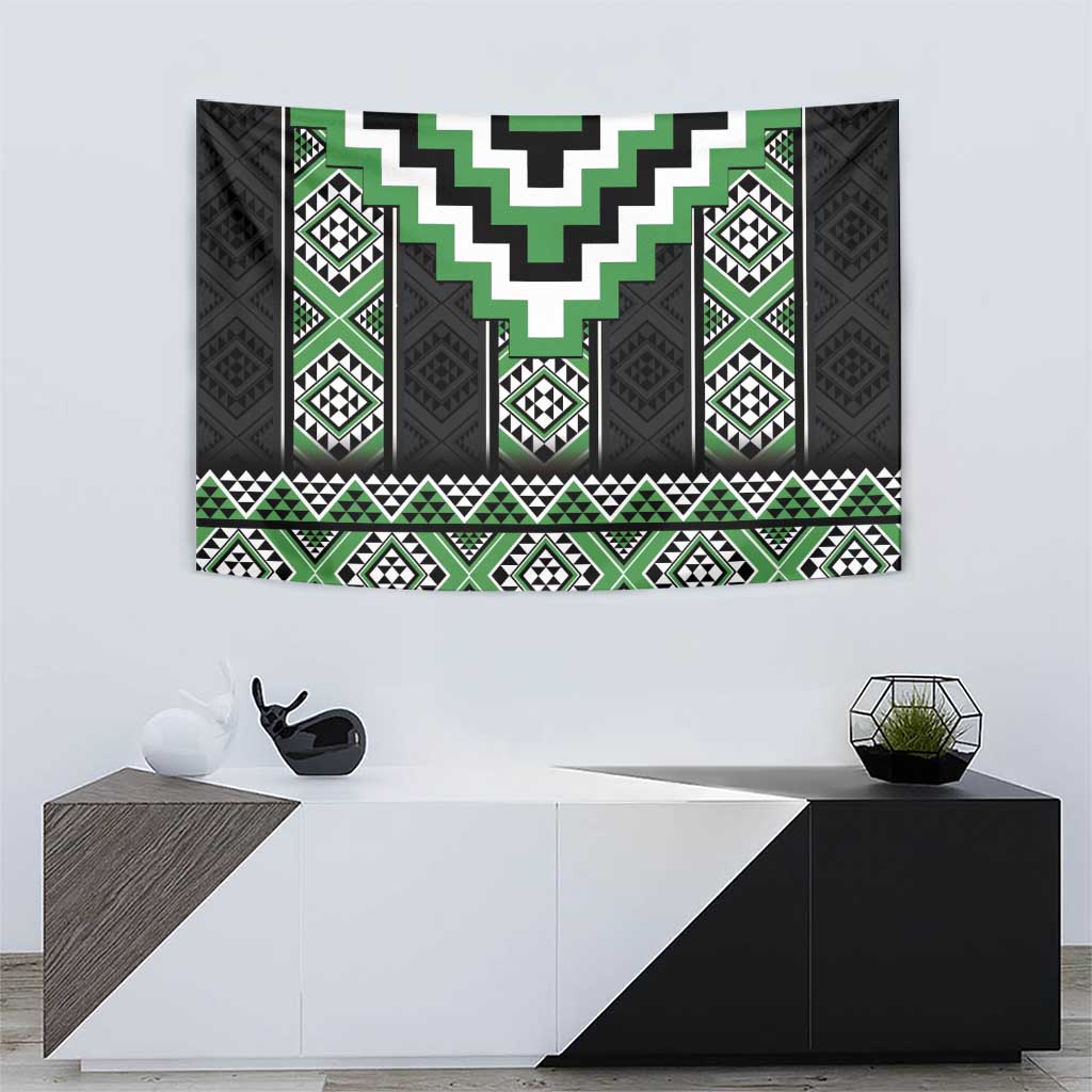 Green Taniko Pattern Aotearoa Tapestry Niho Taniwha Mix Poutama - Vibe Hoodie Shop