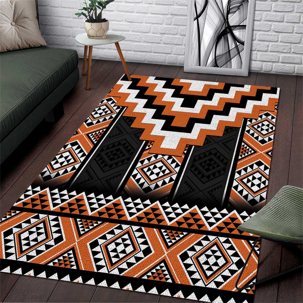 Orange Taniko Pattern Aotearoa Area Rug Niho Taniwha Mix Poutama - Vibe Hoodie Shop