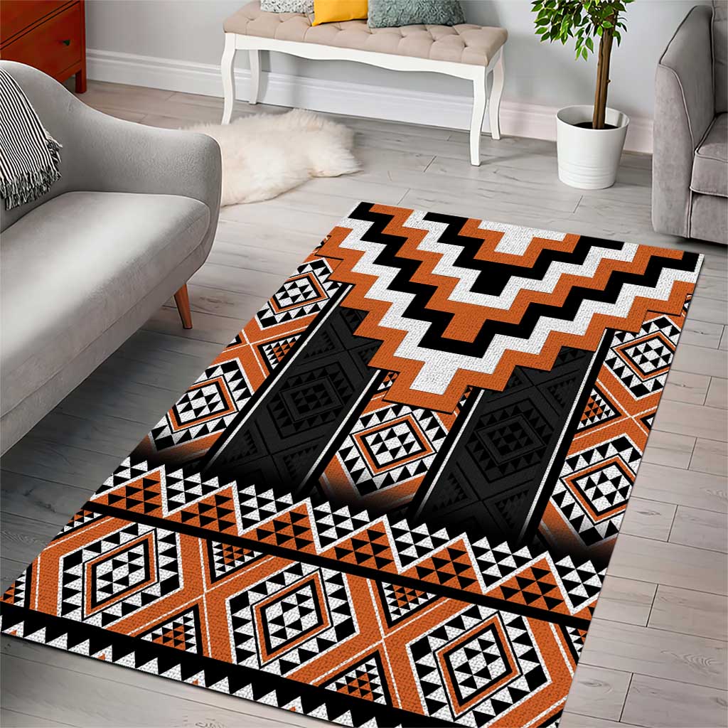 Orange Taniko Pattern Aotearoa Area Rug Niho Taniwha Mix Poutama - Vibe Hoodie Shop