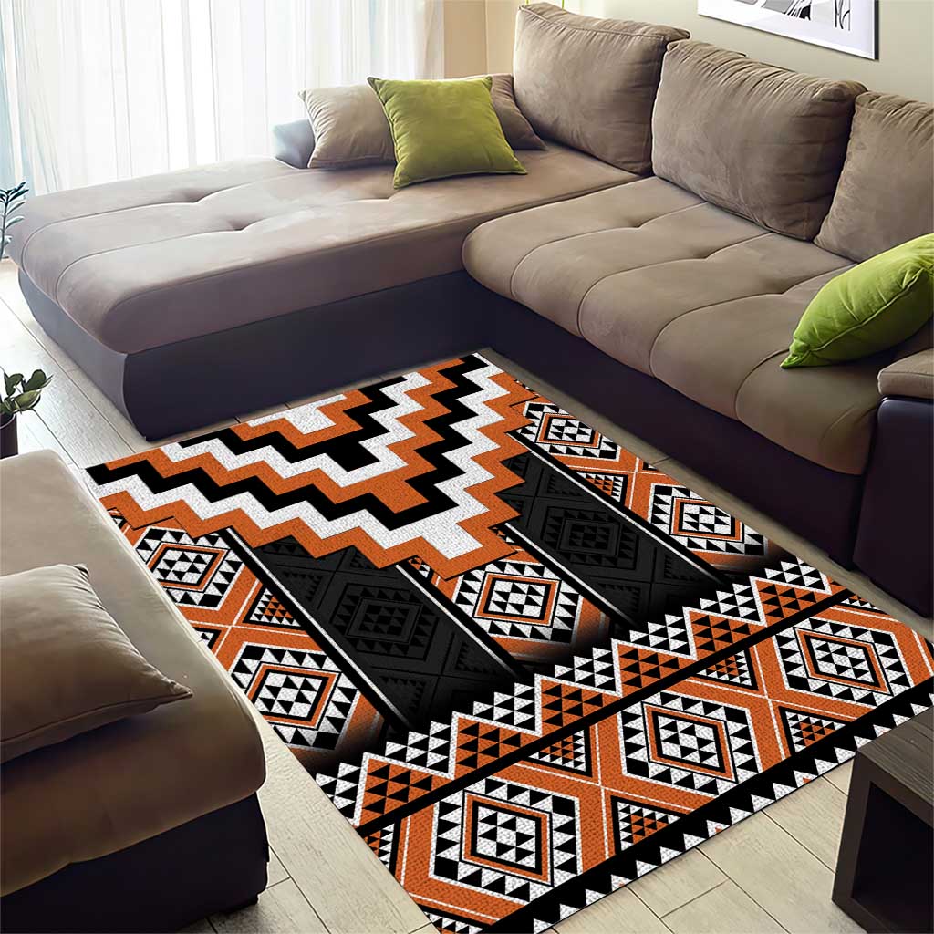 Orange Taniko Pattern Aotearoa Area Rug Niho Taniwha Mix Poutama - Vibe Hoodie Shop