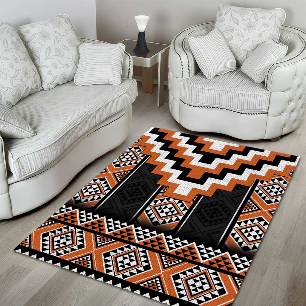 Orange Taniko Pattern Aotearoa Area Rug Niho Taniwha Mix Poutama - Vibe Hoodie Shop