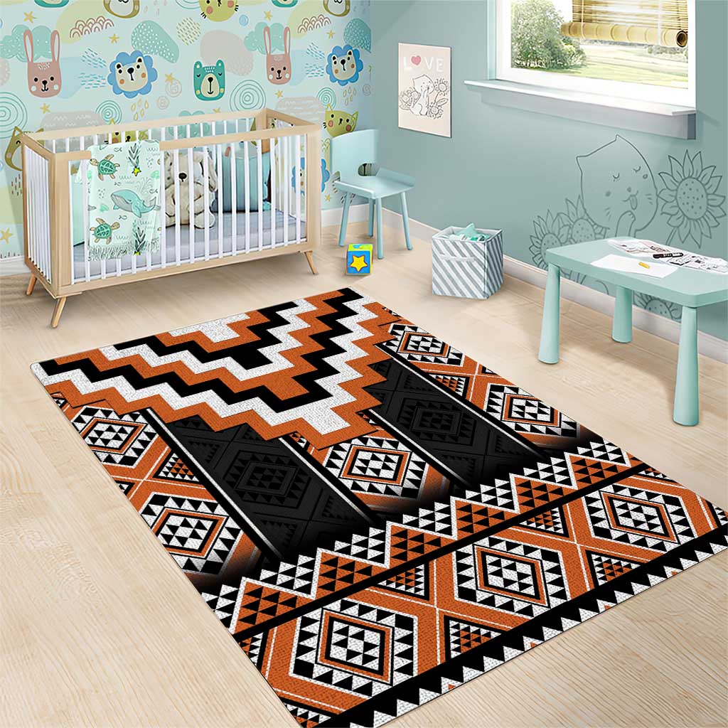 Orange Taniko Pattern Aotearoa Area Rug Niho Taniwha Mix Poutama - Vibe Hoodie Shop