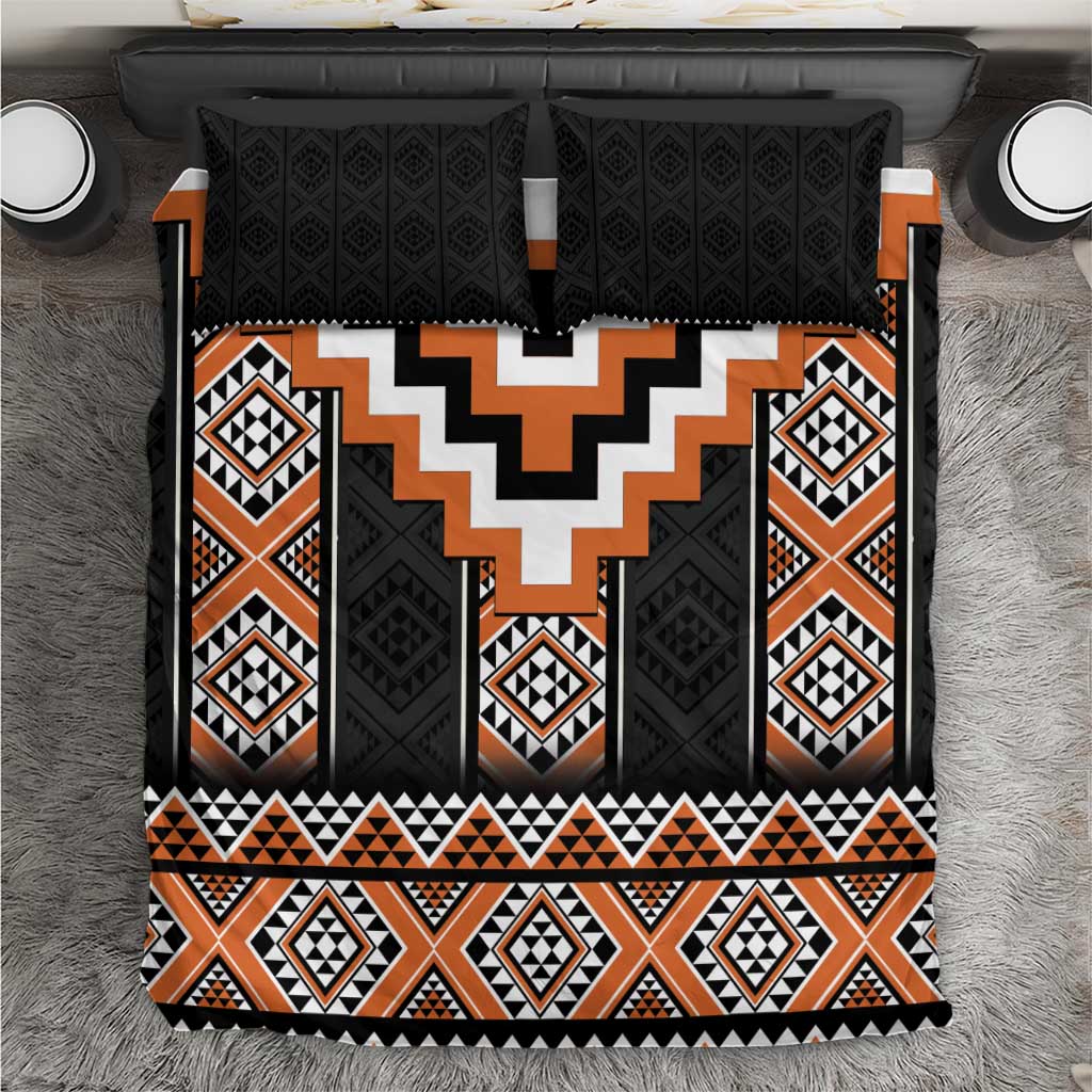 Orange Taniko Pattern Aotearoa Bedding Set Niho Taniwha Mix Poutama - Vibe Hoodie Shop