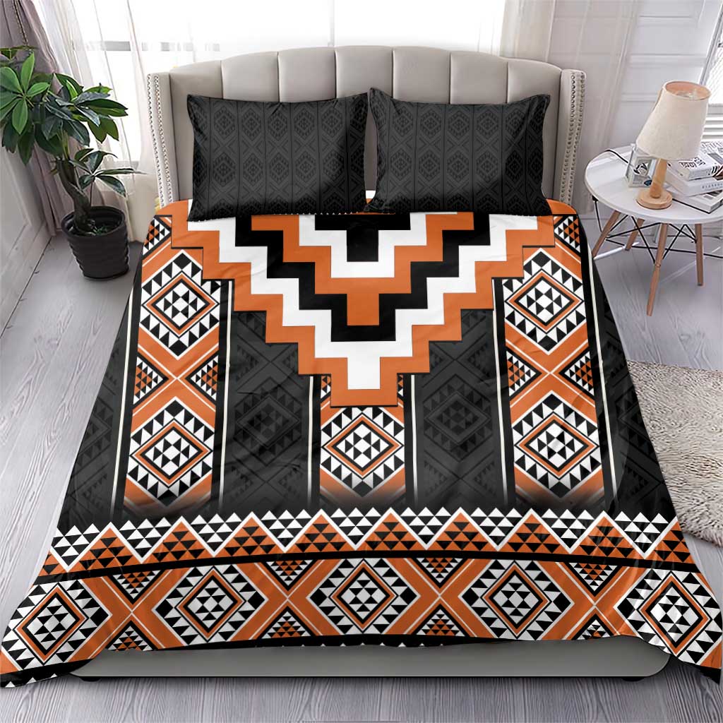 Orange Taniko Pattern Aotearoa Bedding Set Niho Taniwha Mix Poutama - Vibe Hoodie Shop