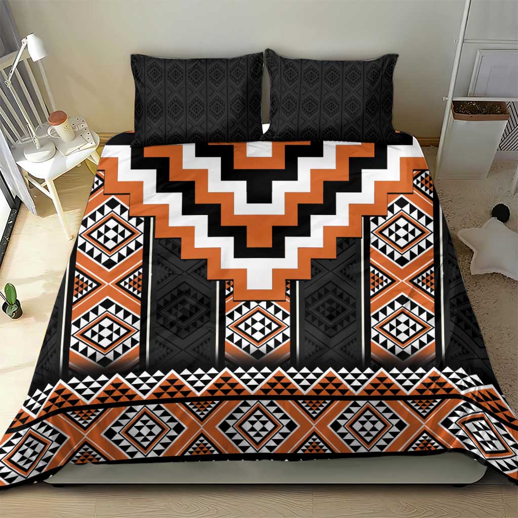 Orange Taniko Pattern Aotearoa Bedding Set Niho Taniwha Mix Poutama - Vibe Hoodie Shop