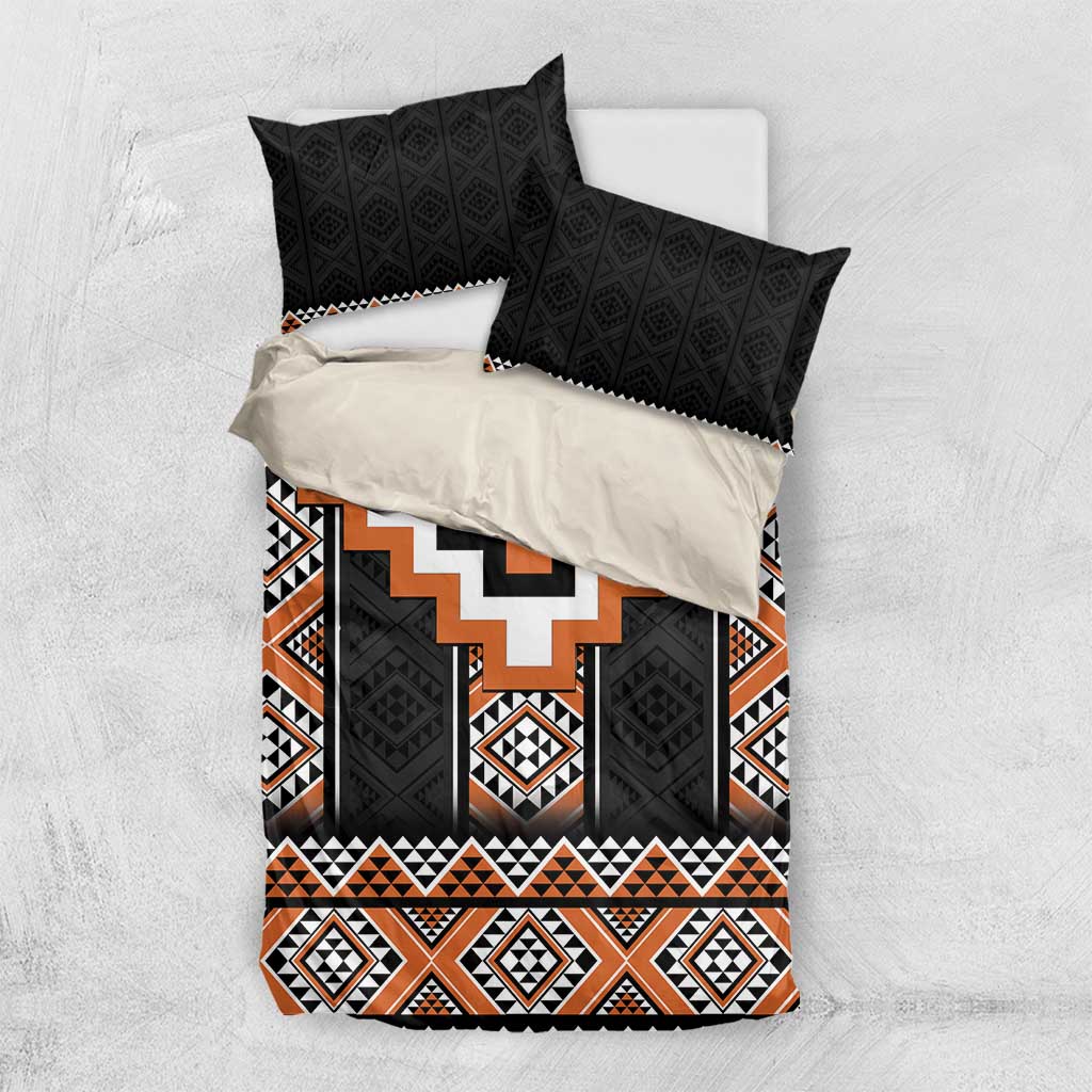Orange Taniko Pattern Aotearoa Bedding Set Niho Taniwha Mix Poutama - Vibe Hoodie Shop