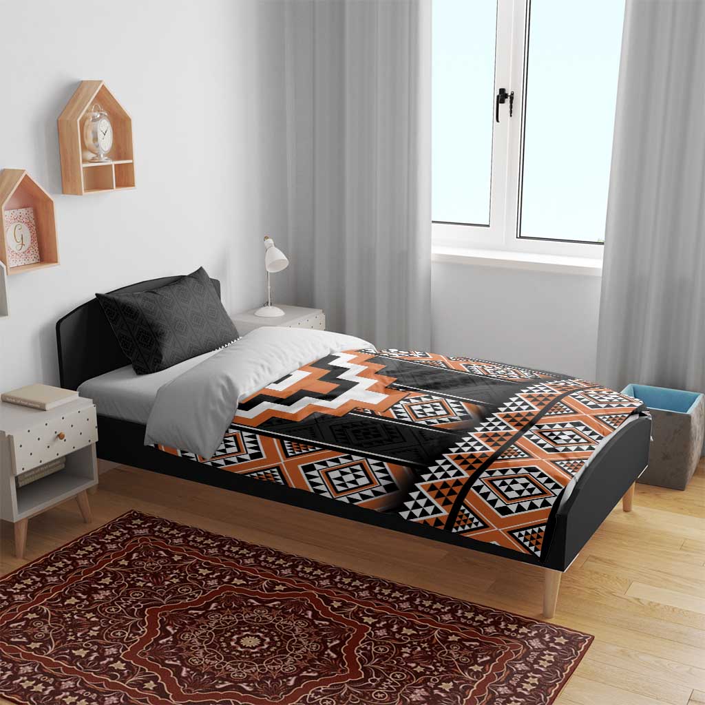 Orange Taniko Pattern Aotearoa Bedding Set Niho Taniwha Mix Poutama - Vibe Hoodie Shop